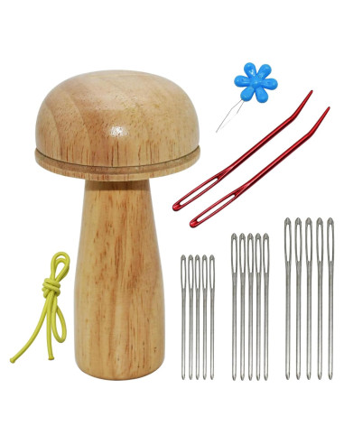 Hongo de Remiendo de Madera Yedadone con Agujas y Enhebrador