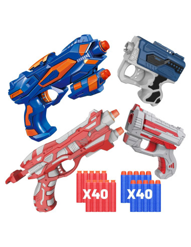WitBear Set de 4 Pistolas de Juguete con 80 Balas Espuma