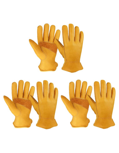 Guantes de Trabajo OZERO de Cuero - 3 Pares Medianos