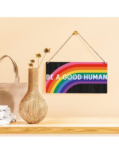 Cartel de Madera Qious Sé un Buen Humano 30x15 cm