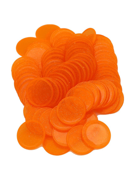 Juego de 100 Fichas de Plástico Naranja Estrellado 25mm Juego de 100 Fichas de Plástico Naranja Estrellado 25mm