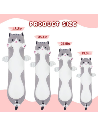 Almohada de Gato de Peluche Zhengzhou 70cm Gris Suave
