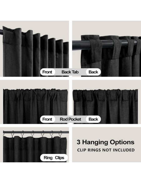 Cortinas Sheer KOUFALL 52x54 cm Lino y Poliéster Negro Cortinas Sheer KOUFALL 52x54 cm Lino y Poliéster Negro