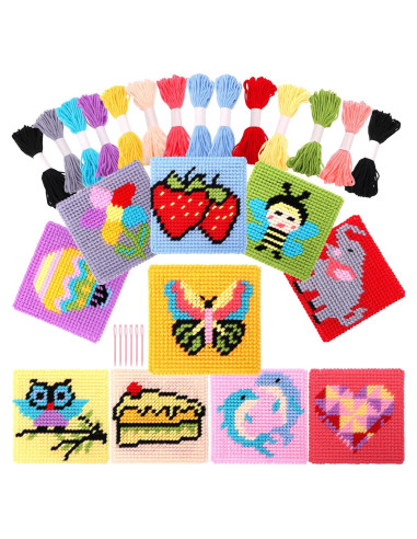 Kit de Bordado Cruzado Pllieay para Niños - 10 Patrones y 14 Hilos