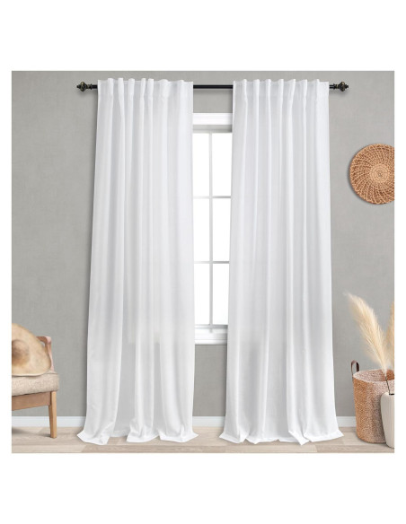Cortinas KOUFALL 52x234 cm Lino Blanco Semi Transparente Cortinas KOUFALL 52x234 cm Lino Blanco Semi Transparente