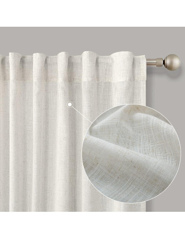 KOUFALL Cortinas de Lino Transparentes 2 Paneles 42x244 cm
