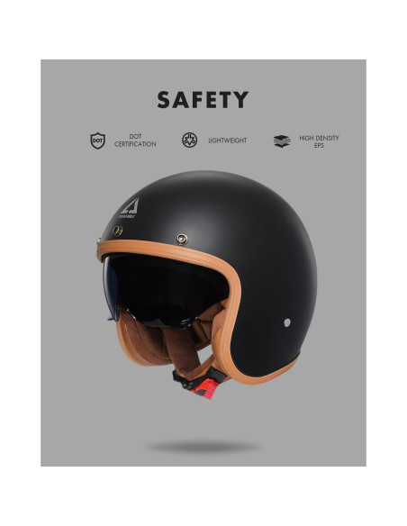 Casco de Moto TRIANGLE B206 Retro Negro Mate XL Casco de Moto TRIANGLE B206 Retro Negro Mate XL