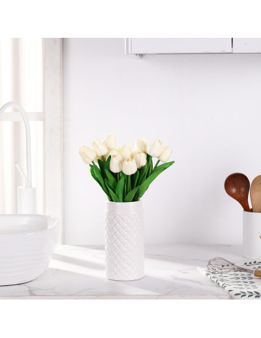 Jarrón Cerámica Blanca YANWE1 20 cm Decoración Moderna