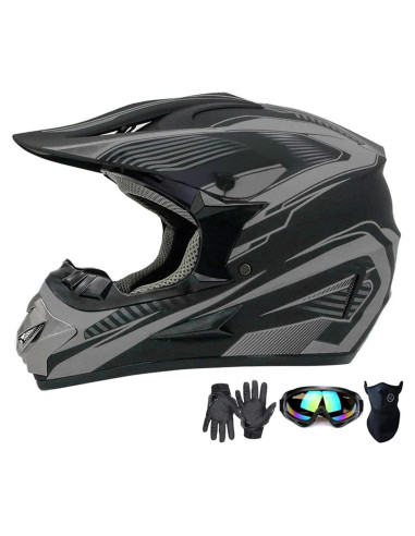 Casco de Motocross SanQing yytk-01 Grande Gris con Guantes