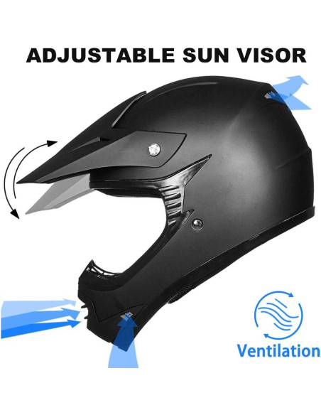 Casco de Motocross ILM para Niños XL Negro Mate con Gafas y Guantes Casco de Motocross ILM para Niños XL Negro Mate con Gafas y Guantes