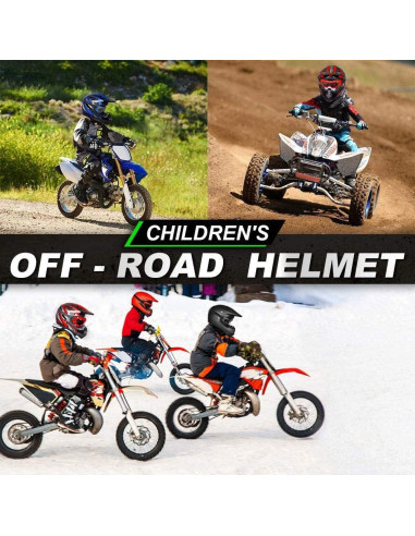 Casco de Motocross ILM para Niños XL Negro Mate con Gafas y Guantes