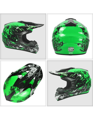 Casco de Motocross SanQing Grande Verde Aprobado por DOT