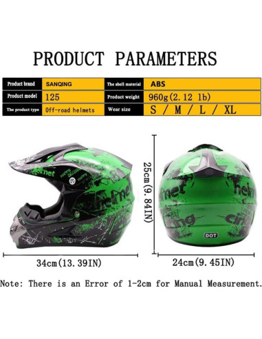 Casco de Motocross SanQing Extra Grande Verde DOT
