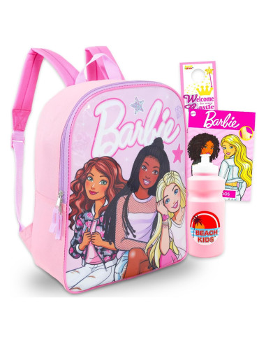 Mochila Escolar Barbie 38 cm + Botella y Tatuajes