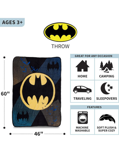 Manta de Felpa Franco Batman 116x152 cm Suave y Ligera