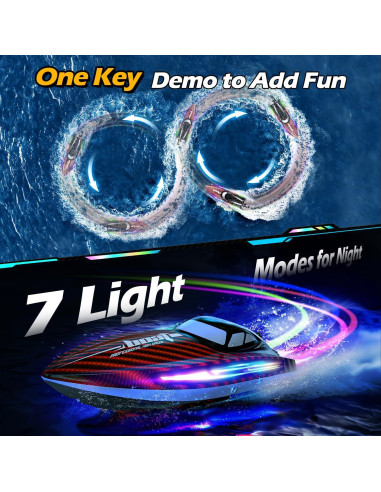 Barco RC Jogpun H138 30KMH con 7 Modos de Luz Rojo