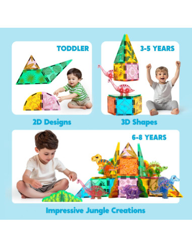 Juego de Azulejos Magnéticos SYNCFUN Dinosaurios 50 Piezas