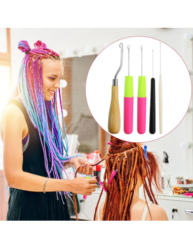 Set de 5 Ganchos de Crochet GAQWOK para Dreadlocks y Manualidades