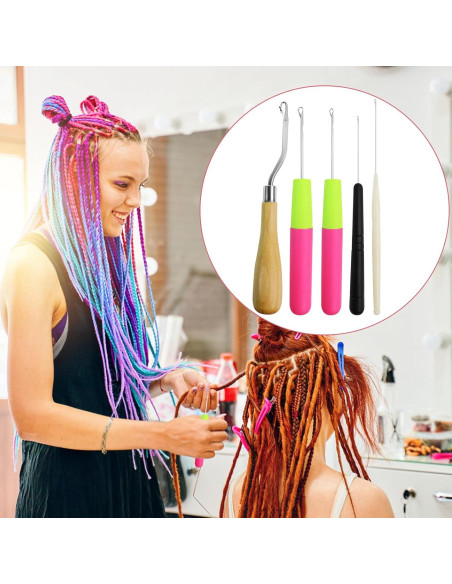 Set de 5 Ganchos de Crochet GAQWOK para Dreadlocks y Manualidades Set de 5 Ganchos de Crochet GAQWOK para Dreadlocks y Manualidades