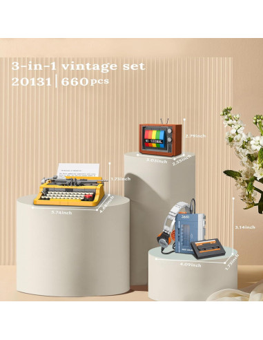 Set de Construcción Vintage JMBricklayer 20131 - Máquina de Escribir, Walkman y Televisor