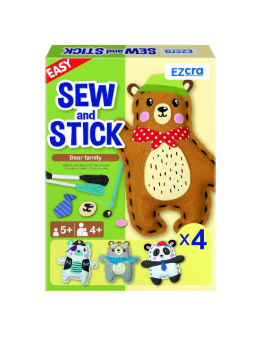 Kit de Costura EZCRA para Niños 4 Proyectos Oso 4-en-1