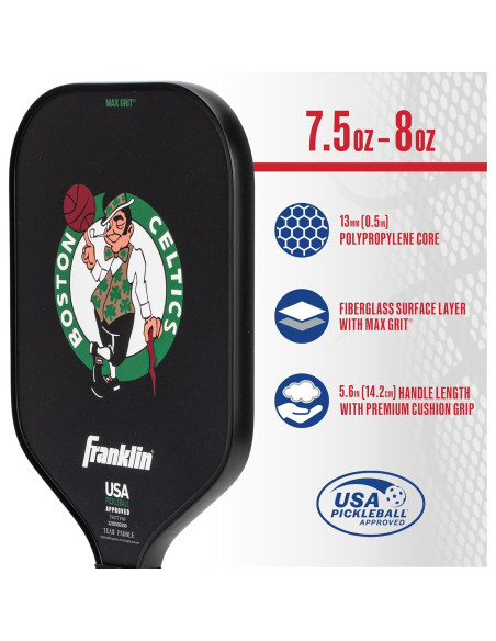 Pala de Pickleball Franklin Sports Boston Celtics 13mm MaxGrit Pala de Pickleball Franklin Sports Boston Celtics 13mm MaxGrit