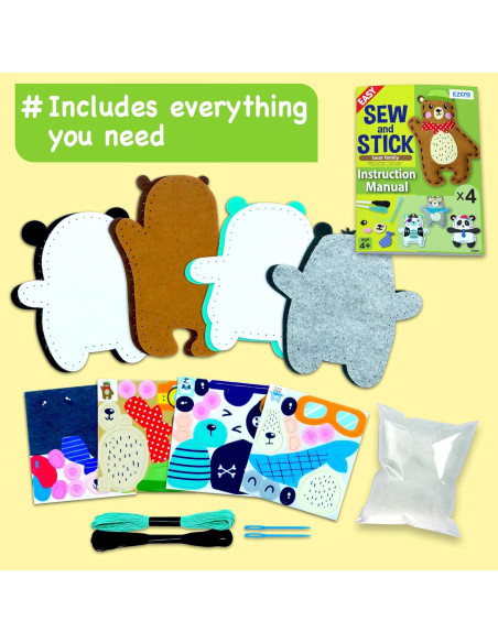 Kit de Costura EZCRA para Niños 4 Proyectos Oso 4-en-1 Kit de Costura EZCRA para Niños 4 Proyectos Oso 4-en-1
