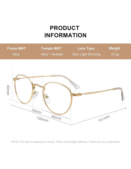 Gafas Redondas de Metal Oro UV400 para Luz Azul 0.75x Gafas Redondas de Metal Oro UV400 para Luz Azul 0.75x
