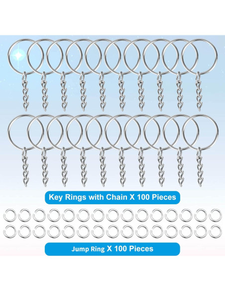 Kit 200 Piezas Anillos de Llavero Paxcoo Metal Plata DIY Kit 200 Piezas Anillos de Llavero Paxcoo Metal Plata DIY