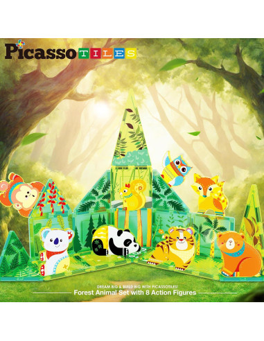 PicassoTiles Bloques Magnéticos Animales Bosque 26 Piezas