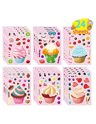 Stickers de Cupcake DUJAA 24 Hojas para Niños DIY