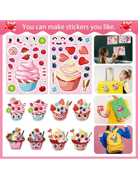 Stickers de Cupcake DUJAA 24 Hojas para Niños DIY