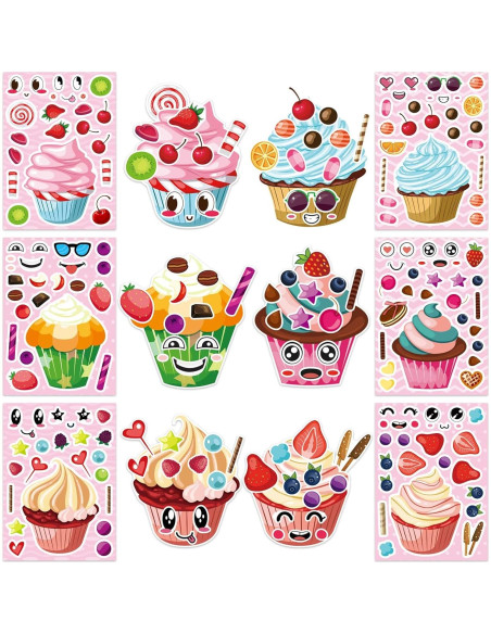 Stickers de Cupcake DUJAA 24 Hojas para Niños DIY