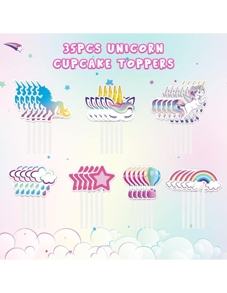 Adornos para Cupcakes Unicornio WERNNSAI 35 Piezas Adornos para Cupcakes Unicornio WERNNSAI 35 Piezas