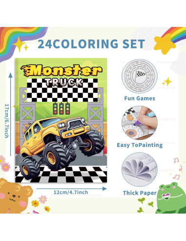 BenLouis 24 Libros para Colorear Camiones Monstruo Niños