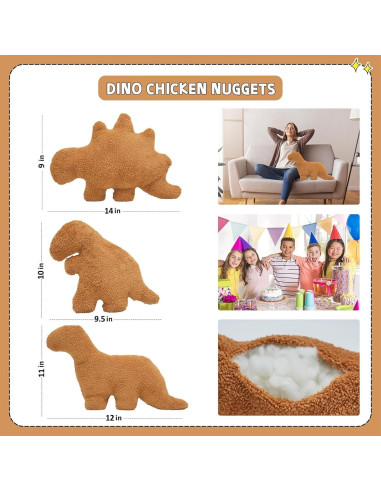 Almohada Dino Nugget TVVPGG 3 Piezas Suave Decorativa