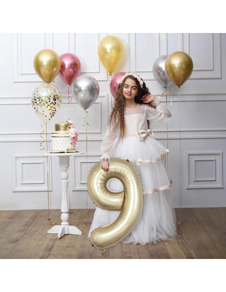 Globo Número 9 Dorado Metálico 101,6 cm para Fiestas Globo Número 9 Dorado Metálico 101,6 cm para Fiestas