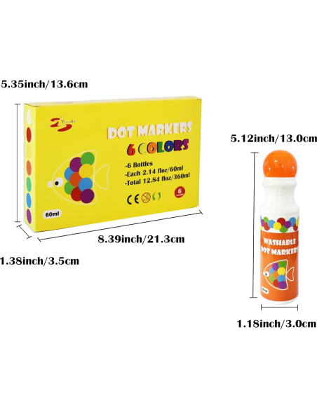 Marcadores de Puntos Yuanhe - 6 Colores Lavables para Niños Marcadores de Puntos Yuanhe - 6 Colores Lavables para Niños