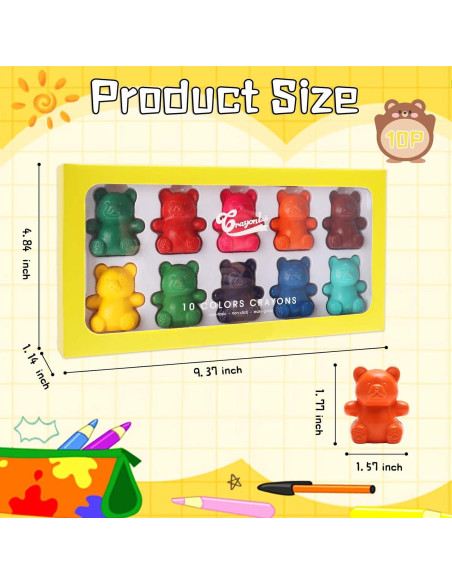 Crayones Netholid Oso 10 Colores Lavables No Tóxicos Crayones Netholid Oso 10 Colores Lavables No Tóxicos