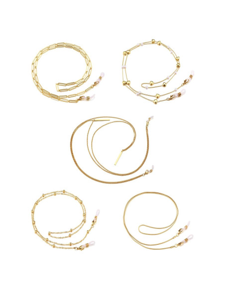Cadena de Gafas Jovivi 5 Piezas Baño de Oro 14K Estilo Cadena de Gafas Jovivi 5 Piezas Baño de Oro 14K Estilo
