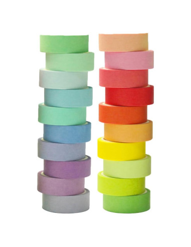 Juego de 20 Rollos de Cinta Washi Maartla 15mm Arcoíris