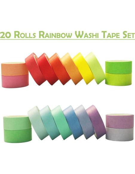 Juego de 20 Rollos de Cinta Washi Maartla 15mm Arcoíris Juego de 20 Rollos de Cinta Washi Maartla 15mm Arcoíris