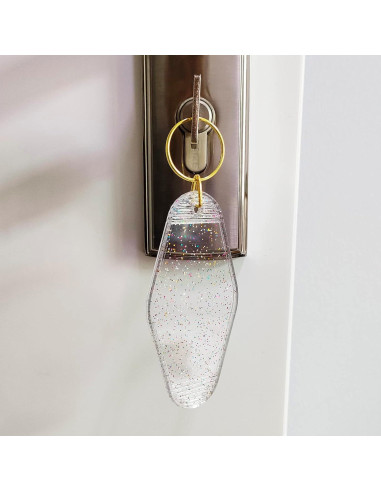 10 Llaveros Vintage Transparentes con Brillo y Anillo Dorado
