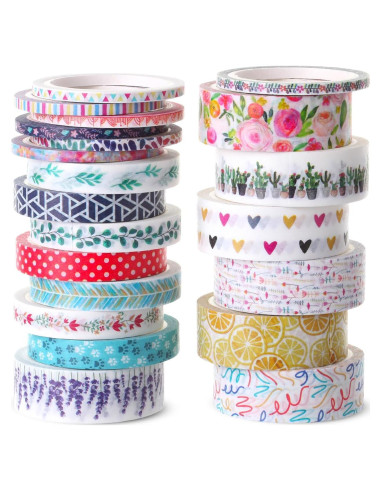 Juego de Cinta Washi Mr. Pen, 21 Rollos, Tamaños Variados, Floral