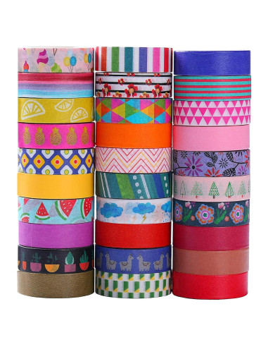Set de 30 Rollos de Cinta Washi Ninico 10mm Flores Coloridas