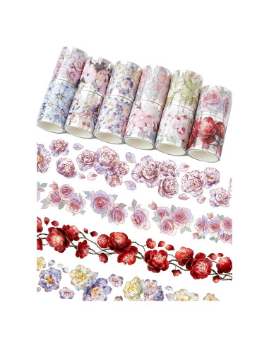 Juego de Cinta Washi Floral Cratey - 12 rollos de 2m