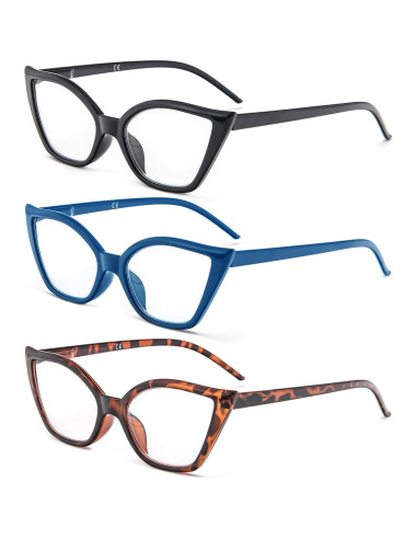 Gafas de Lectura Cat Eye DXYXYO 3 Paquetes Anti Luz Azul