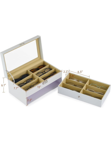Organizador de Gafas CO-Z 12 Compartimentos Cuero Blanco