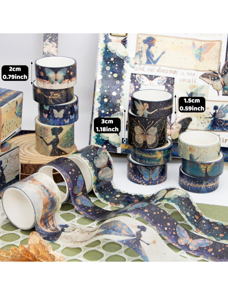 Juego de 14 Rollos de Cinta Washi Ieebee - Decorativa Hada Verde Juego de 14 Rollos de Cinta Washi Ieebee - Decorativa Hada Verde