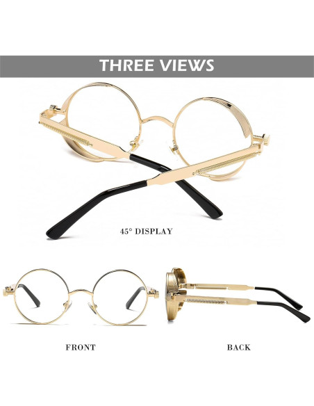 Gafas de sol redondas steampunk HJSUN10 con lentes HD Gafas de sol redondas steampunk HJSUN10 con lentes HD